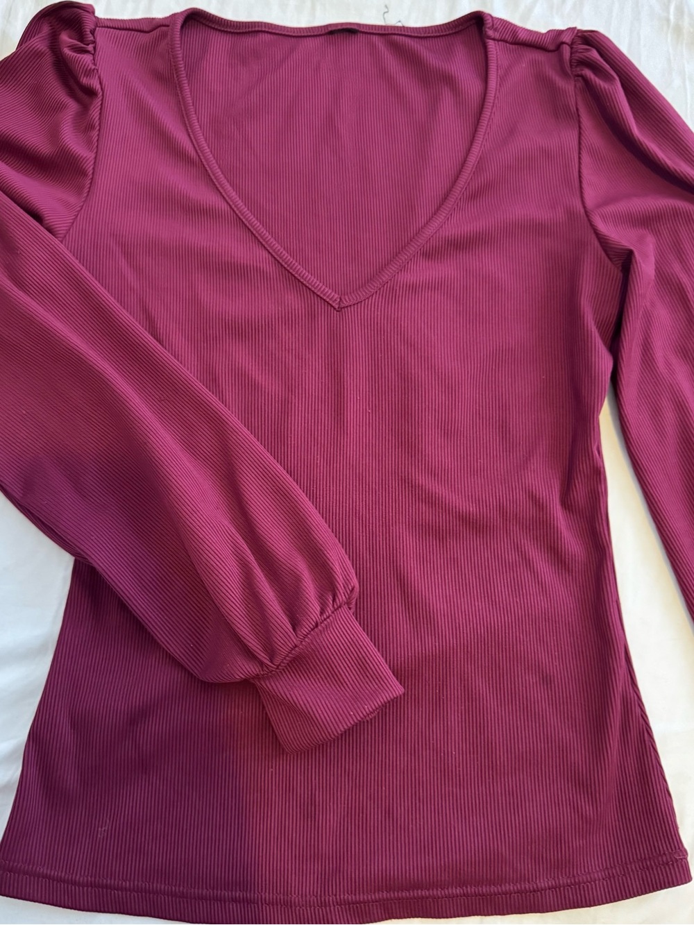 Women's V-Neck Long Sleeve Top in Berry